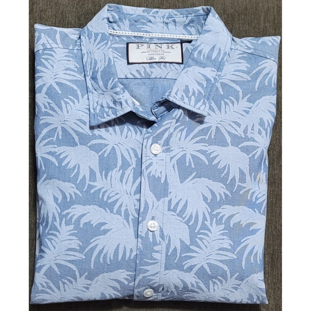 Thomas Pink‎ Men's Blue Floral Print Slim Fit Button Up Shirt Size Large